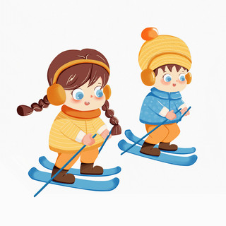 卡通冬季滑雪小朋友雪橇滑雪运动玩耍旅游GIF表情包滑雪表情包